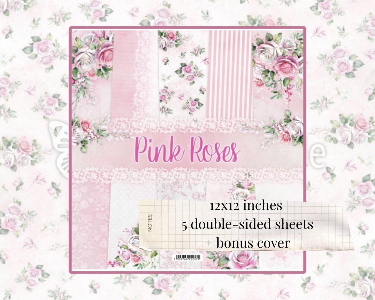 ScrapAndMe “Pink Roses” 12x12 Scrapbook Paper Pack | 5 Double-Sided Sheets | Romantic Rose Floral Designs